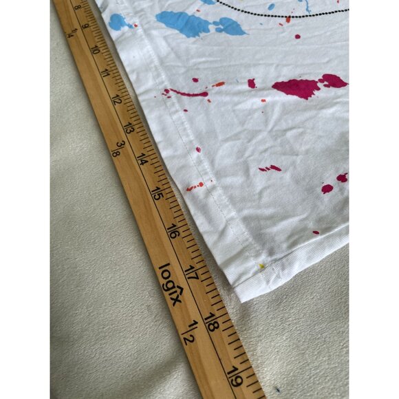 Versace Jeans White V-Neck T-Shirt Colorful Paint Splatter Bead Design Artwear M - Picture 5 of 10